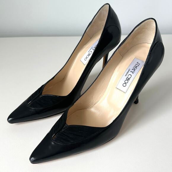 Jimmy Choo Black Leather Pointed Toe Heels Pumps Size 37.5 - Picture 14 of 15